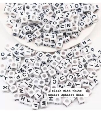 Square alphabet beads -White Base