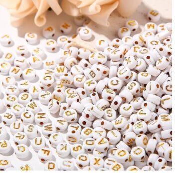 Alphabets Beads -gold with white base